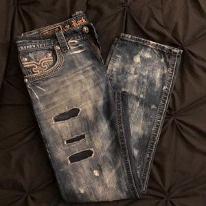 Rock Revival Men’s All Straight Jeans , 34w 32inseam , Blue Jeans